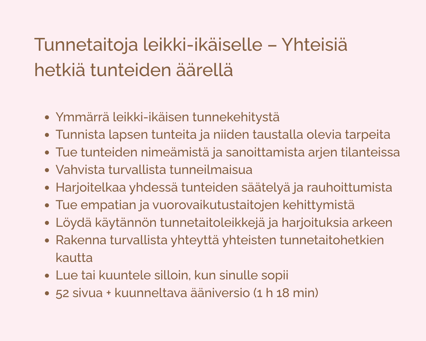 Tunnetaitoja leikki-ikäiselle – Yhteisiä hetkiä tunteiden äärellä