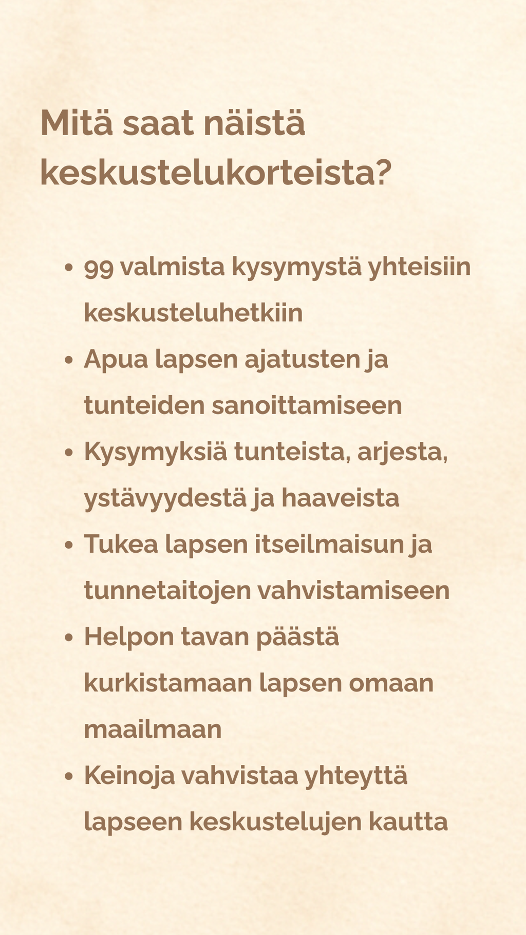 Digitaaliset keskustelukortit leikki-ikäiselle lapselle ja vanhemmalle