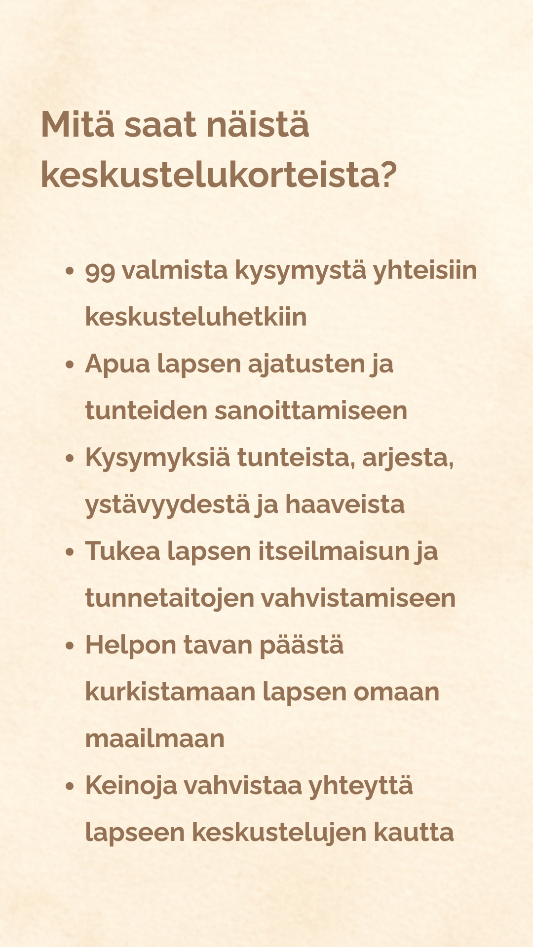 Digitaaliset keskustelukortit leikki-ikäiselle lapselle ja vanhemmalle