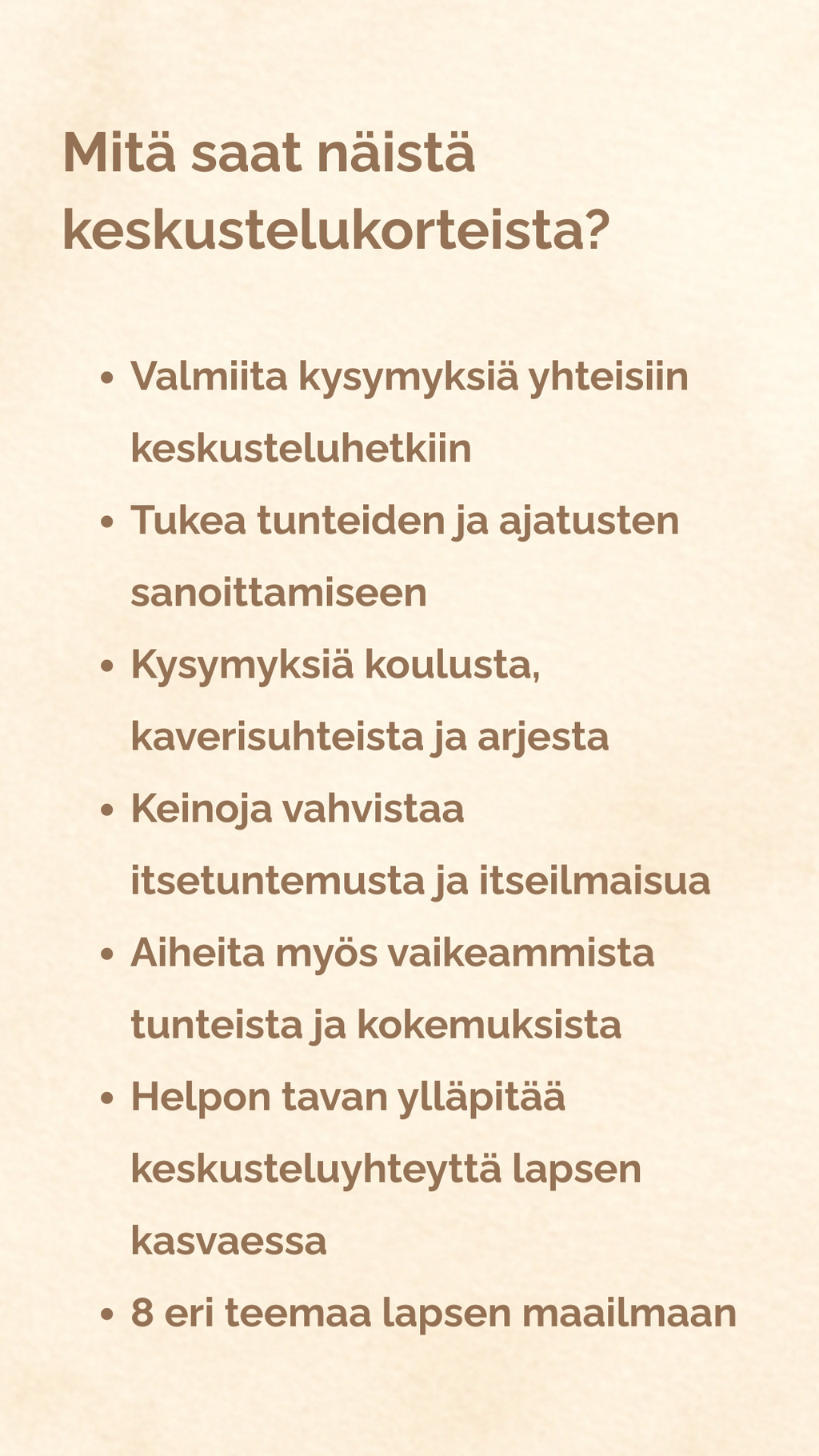 Digitaaliset keskustelukortit vanhemmalle ja ala-asteikäiselle lapselle