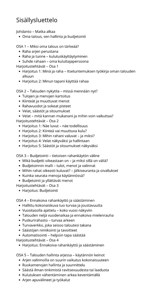 Oma talous haltuun – Kohti tasapainoista taloutta